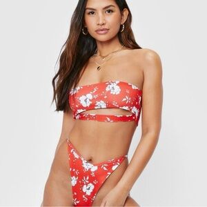 NWOT Nasty Gal floral bandeau top high leg bikini set size 2